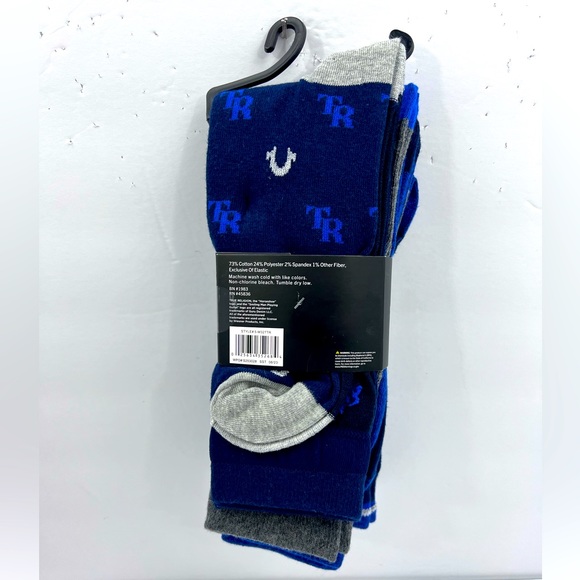 TRUE RELIGION, MENS 5 PACK CREWS SOCKS 2 HREY, 2NAVY 1 BLUE, SHOE SIZE 8-12.5 - Picture 3 of 16